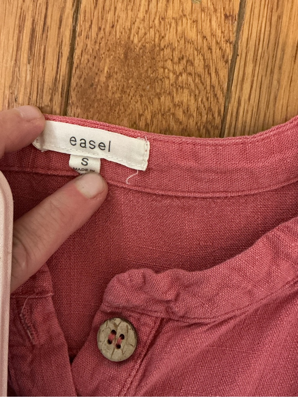 easel Dusty Pink Button-Front Drawstring Ruffle Hem Dress - Picture 2 of 7